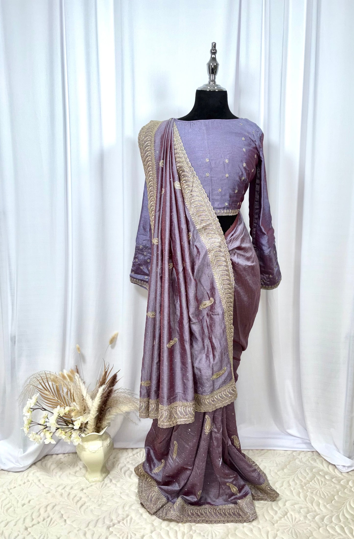 Saree prêt à porter/ One minute saree - Brume Mauve