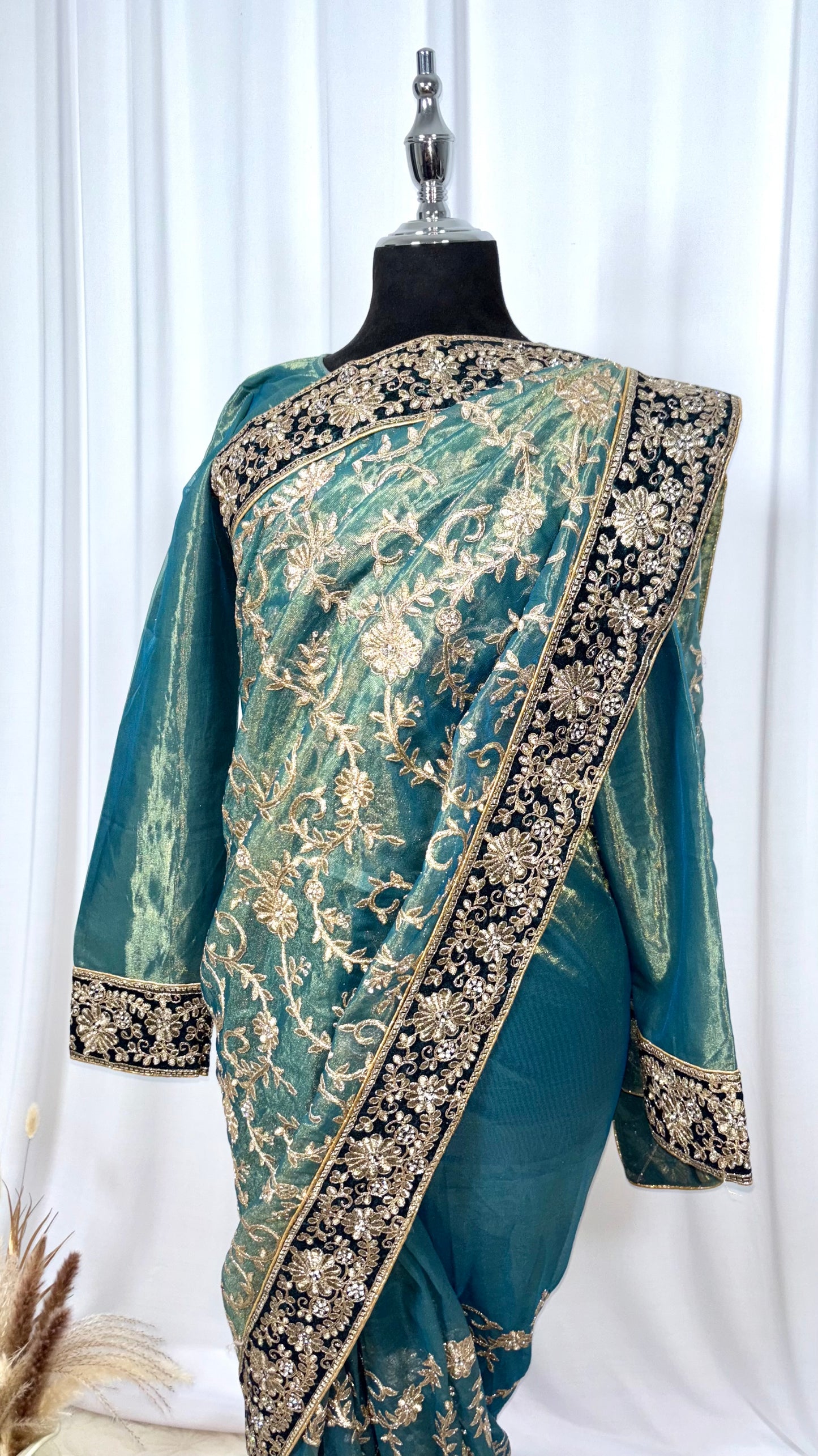 Saree prêt à porter/ One minute saree - Flamme Azurée