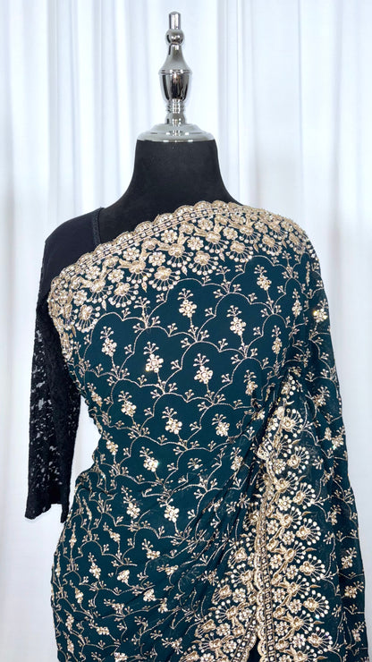 Saree prêt à porter/ One minute saree - Blueberry Gold