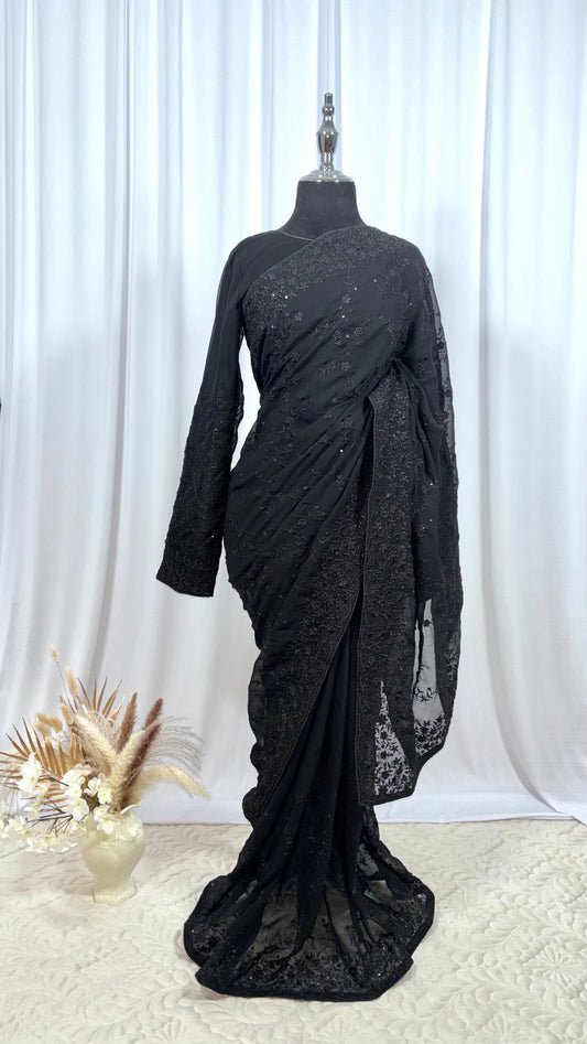 Saree prêt à porter/ One minute saree - Fleur de Minuit