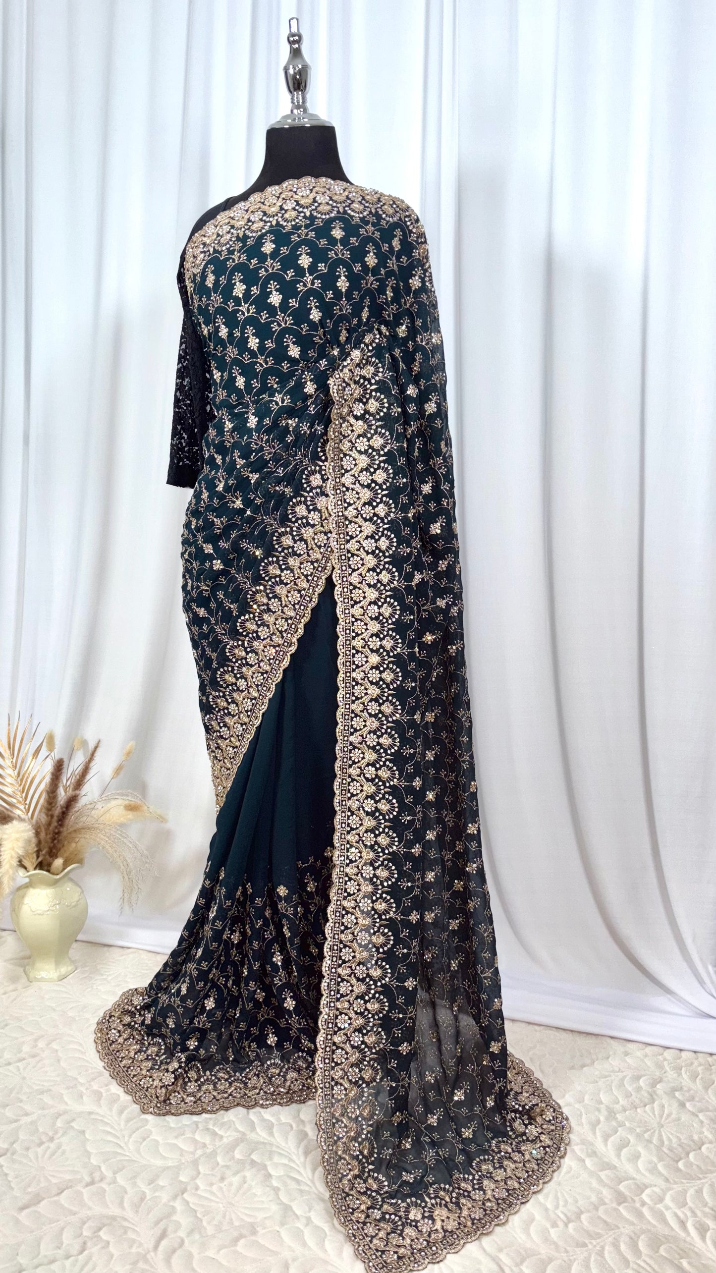 Saree prêt à porter/ One minute saree - Blueberry Gold