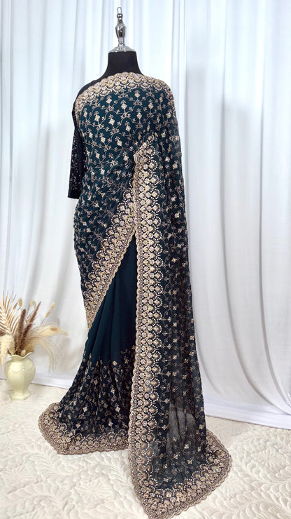 Saree prêt à porter/ One minute saree - Blueberry Gold