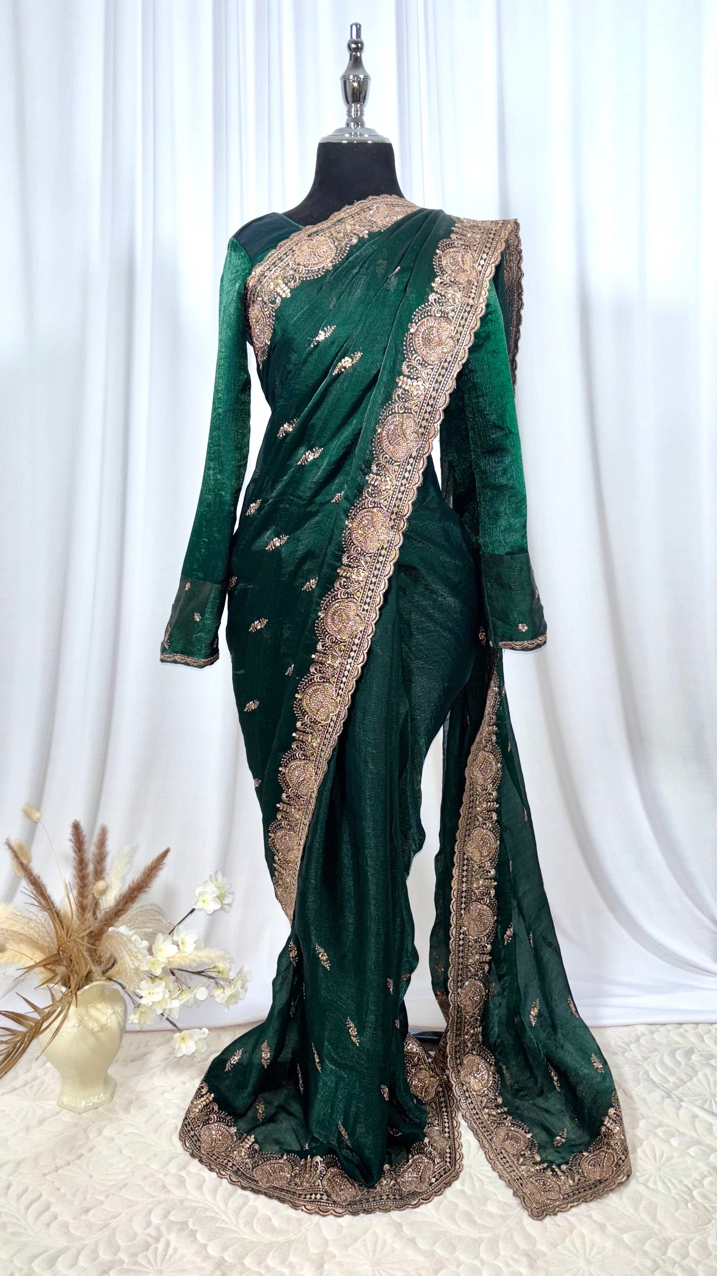 Saree prêt à porter/ One minute saree - Emerald Petal
