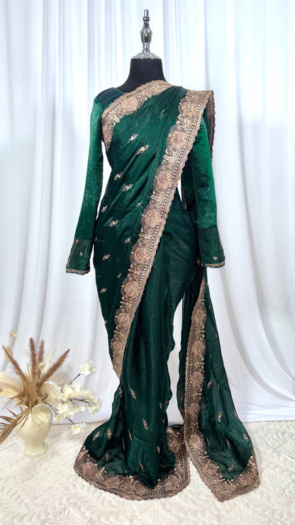 Saree prêt à porter/ One minute saree - Emerald Petal
