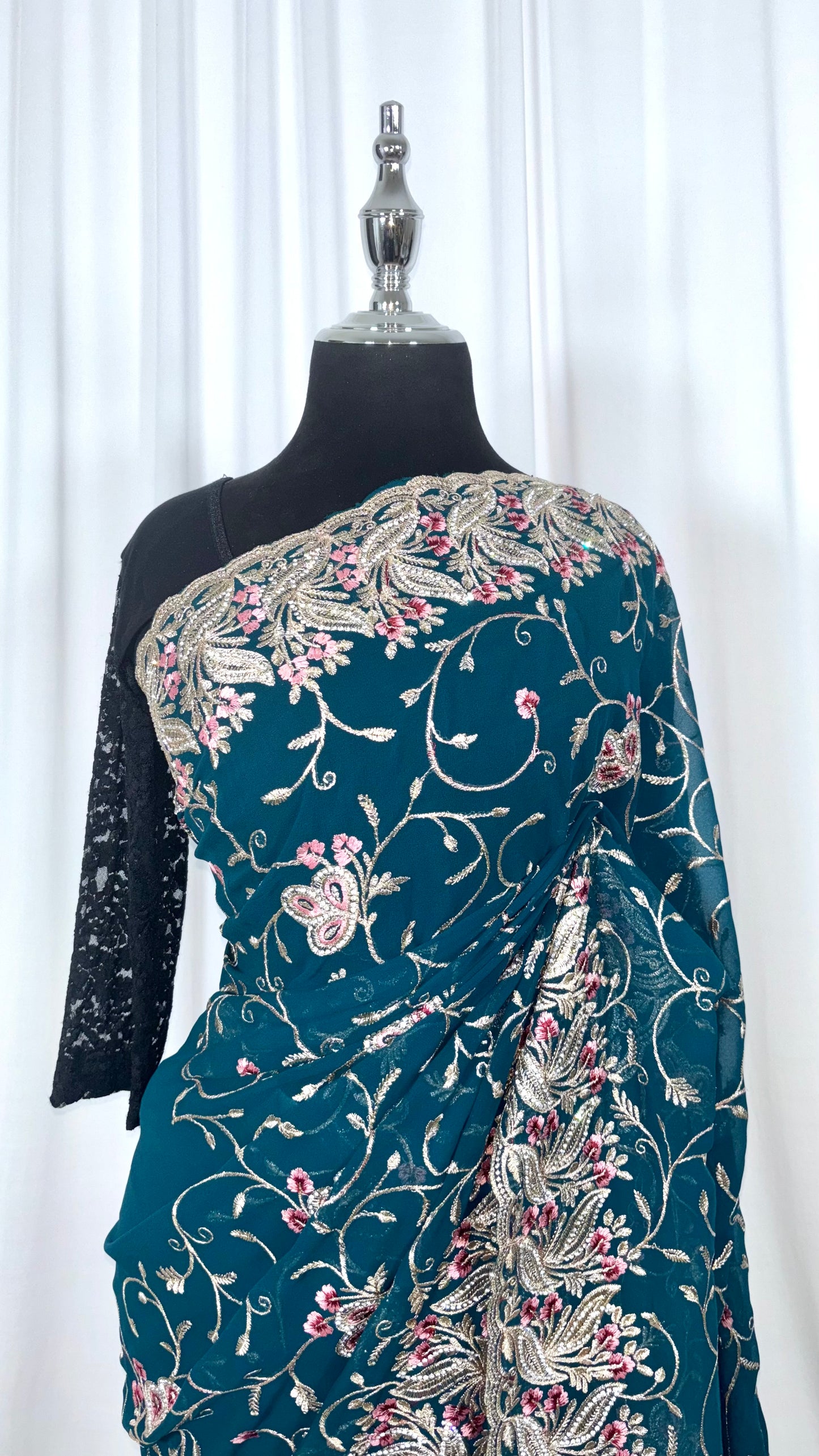 Saree prêt à porter/ One minute saree - Teal Rose
