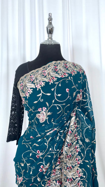 Saree prêt à porter/ One minute saree - Teal Rose