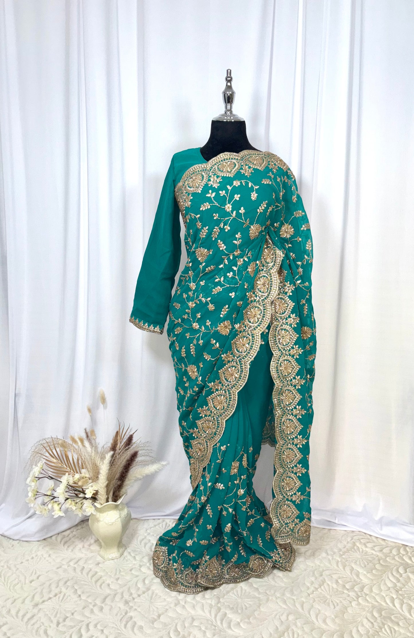 Saree prêt à porter/ One minute saree - Eclat Océanique