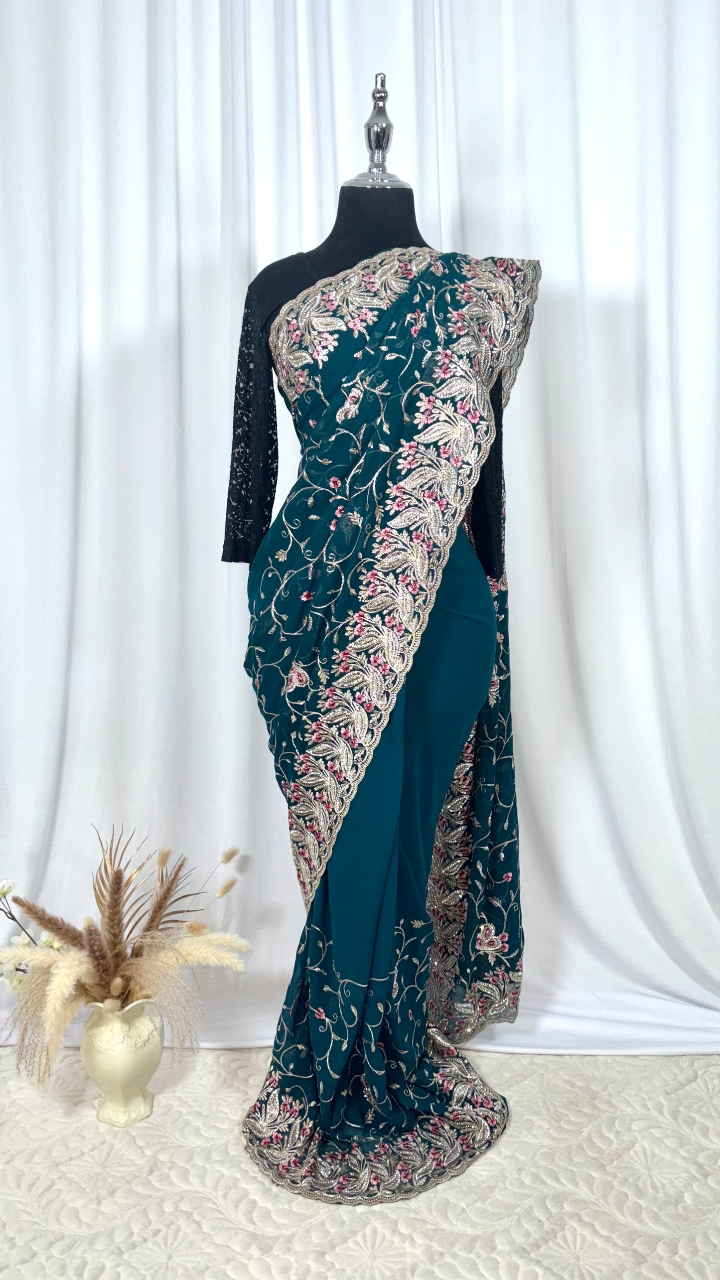 Saree prêt à porter/ One minute saree - Teal Rose