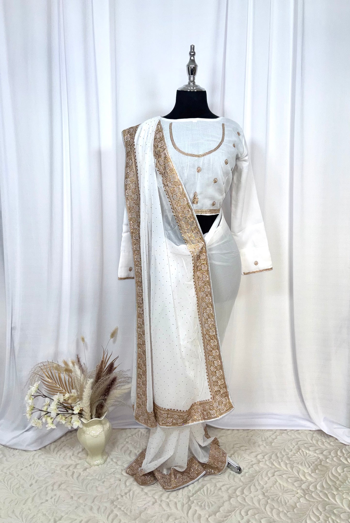 Saree prêt à porter/ One minute saree - Perle Ivoire