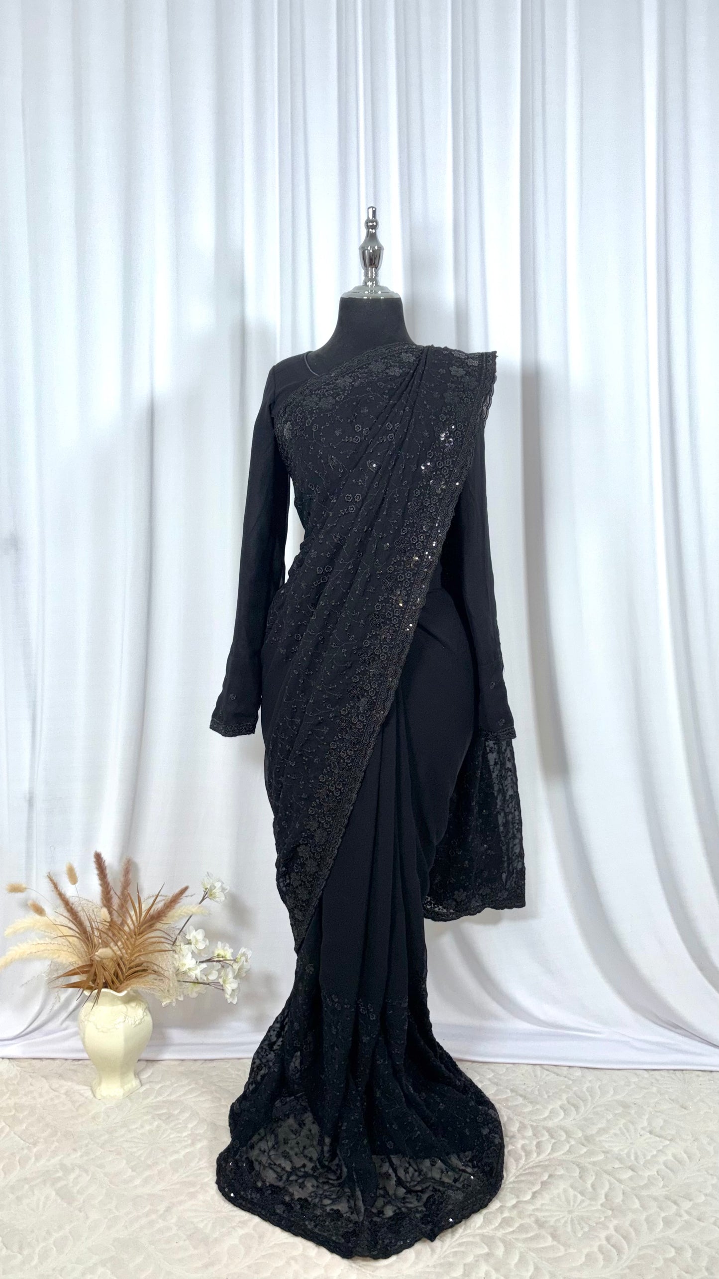 Saree prêt à porter/ One minute saree - Elengi Noir