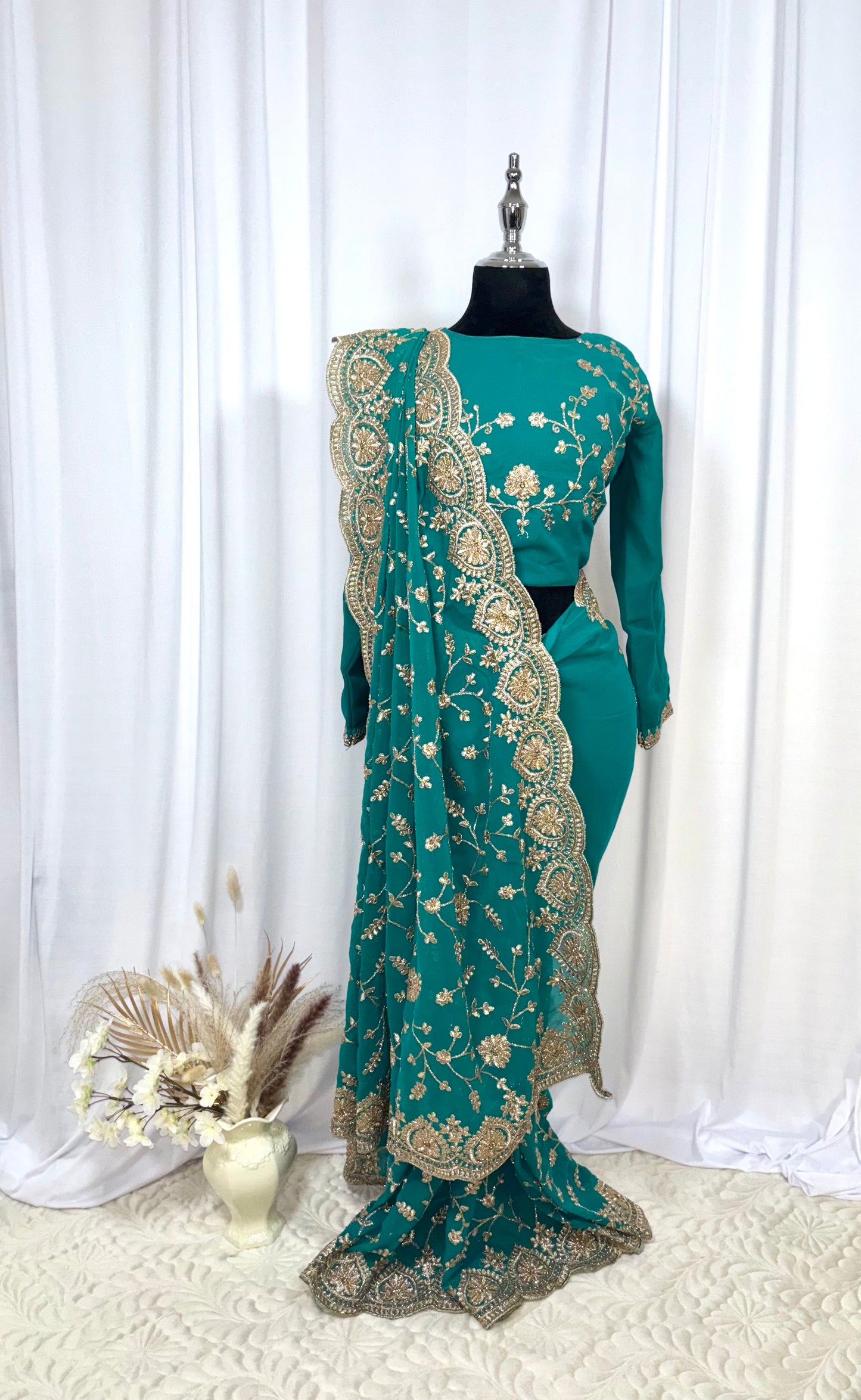 Saree prêt à porter/ One minute saree - Eclat Océanique