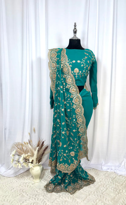 Saree prêt à porter/ One minute saree - Eclat Océanique