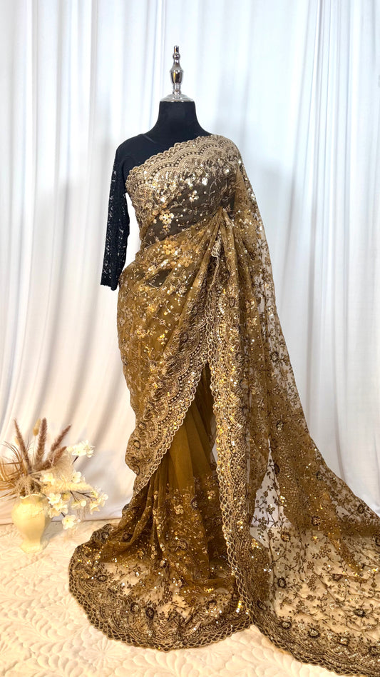 Saree traditionnel - Moka Caramel