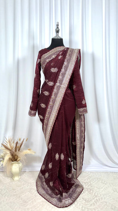 Saree prêt à porter/ One minute saree - Chocolate & Cherry