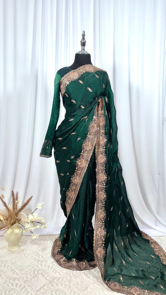 Saree prêt à porter/ One minute saree - Emerald Petal