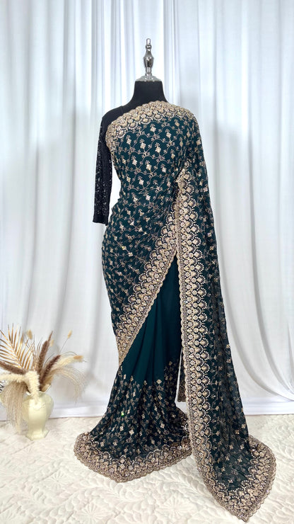 Saree prêt à porter/ One minute saree - Blueberry Gold