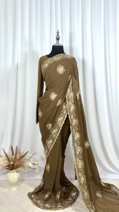 Saree prêt à porter/ One minute saree - Pista & Coffee