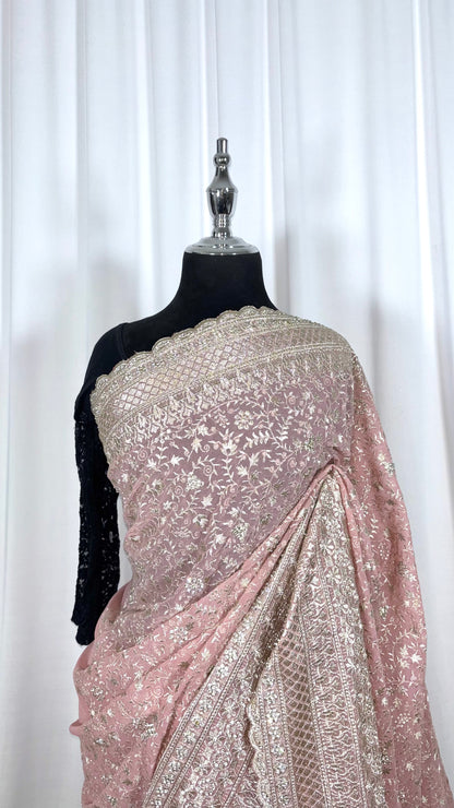 Saree traditionnel - Ferskenrosa