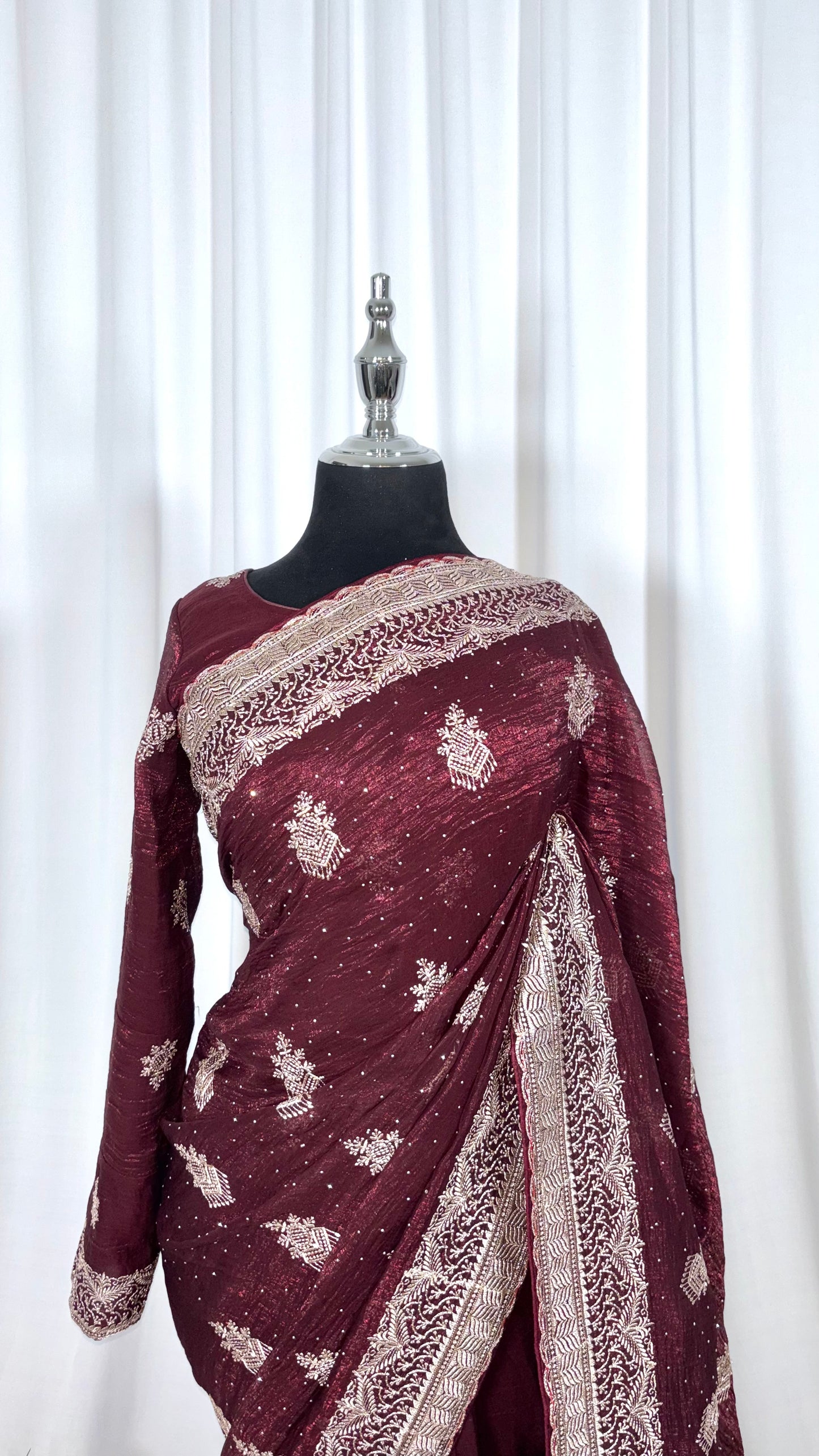 Saree prêt à porter/ One minute saree - Chocolate & Cherry