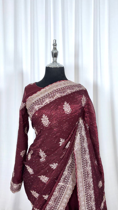 Saree prêt à porter/ One minute saree - Chocolate & Cherry