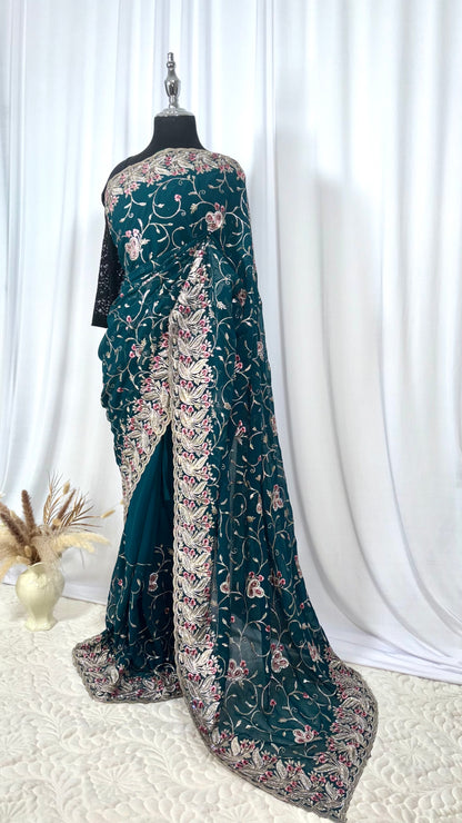 Saree prêt à porter/ One minute saree - Teal Rose