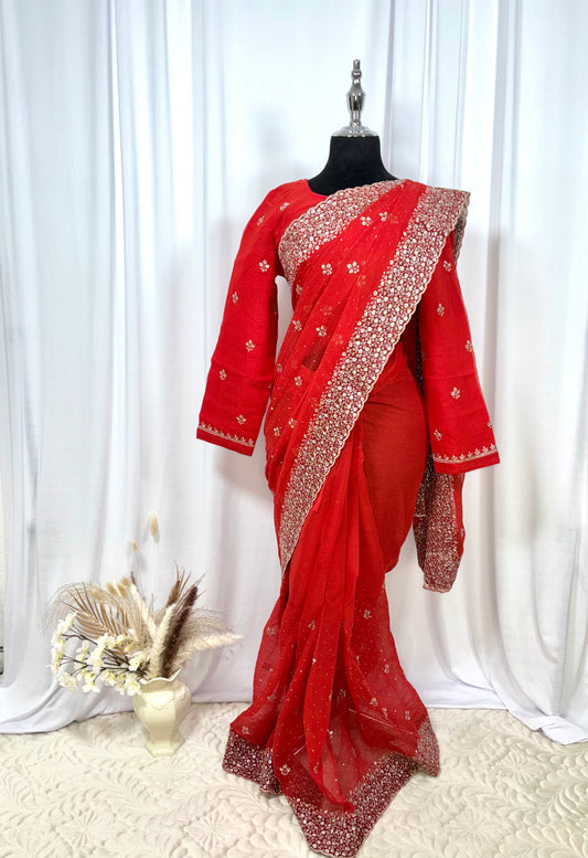 Saree prêt à porter/ One minute saree Eclat Tangerine