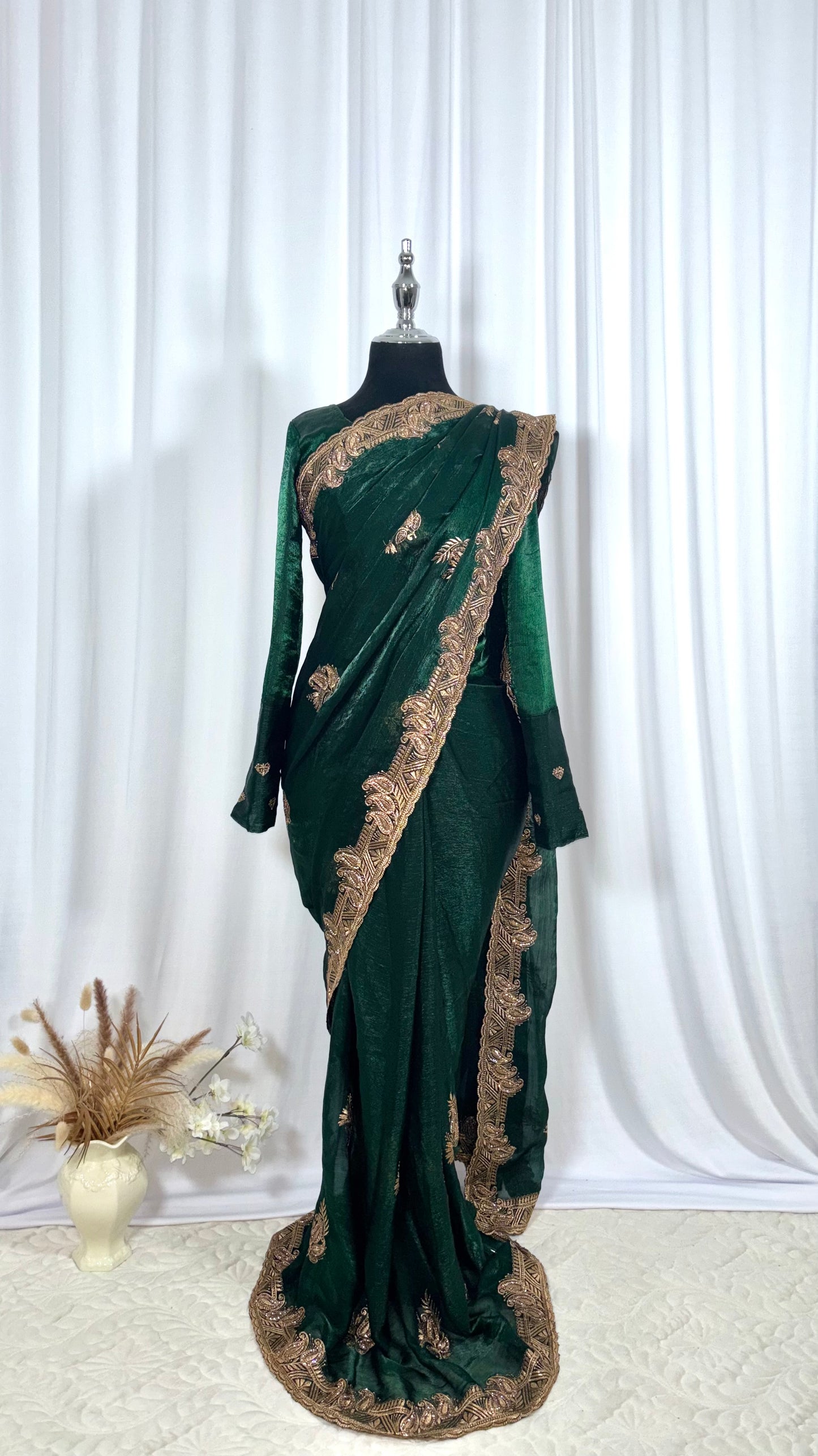 Saree prêt à porter/ One minute saree - Asil Yeşil