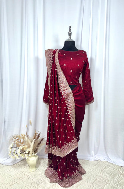 Saree prêt à porter/ One minute saree - Elixir Bordeaux