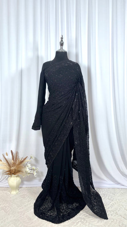 Saree prêt à porter/ One minute saree - Elengi Noir