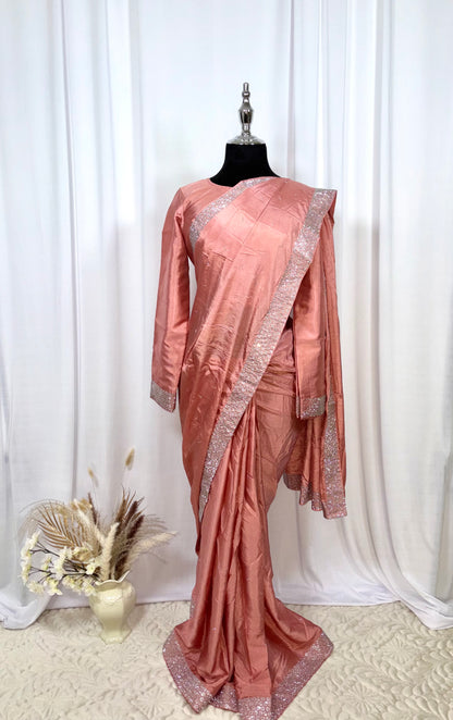 Saree prêt à porter/ One minute saree - Elégance Pêche