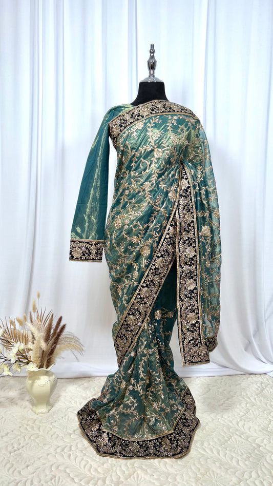 Saree prêt à porter/ One minute saree - Flamme Azurée