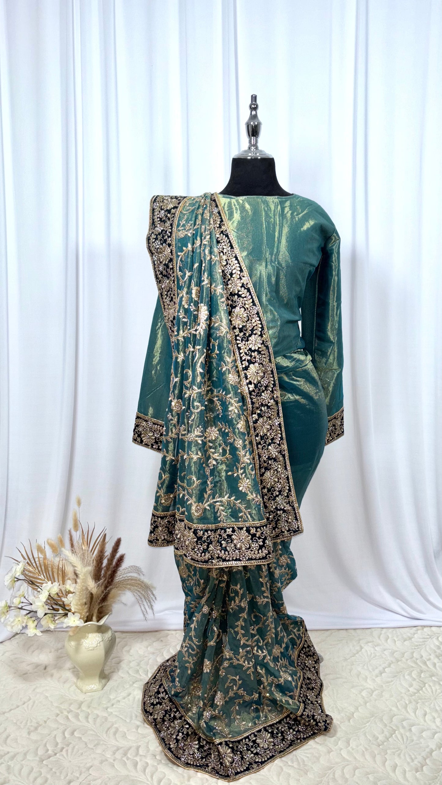 Saree prêt à porter/ One minute saree - Flamme Azurée