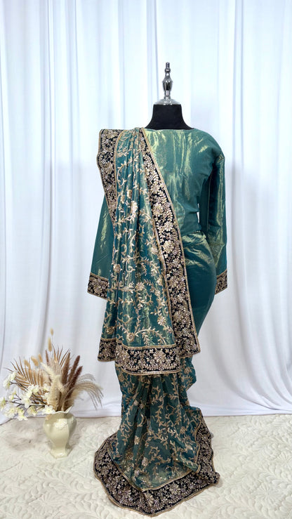 Saree prêt à porter/ One minute saree - Flamme Azurée