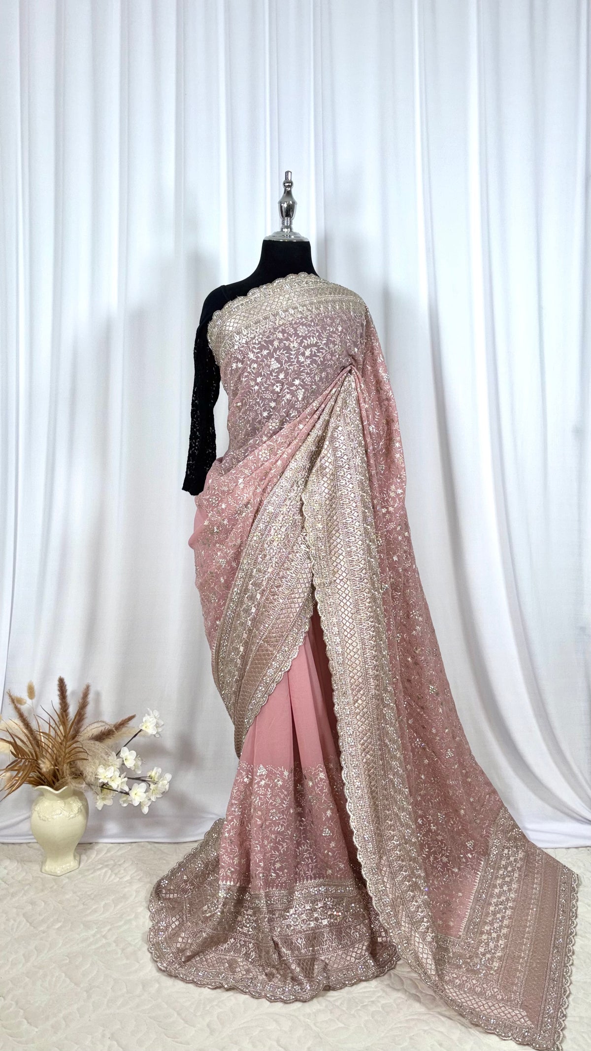 Saree traditionnel - Ferskenrosa