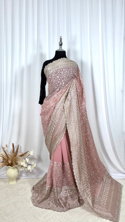 Saree traditionnel - Ferskenrosa