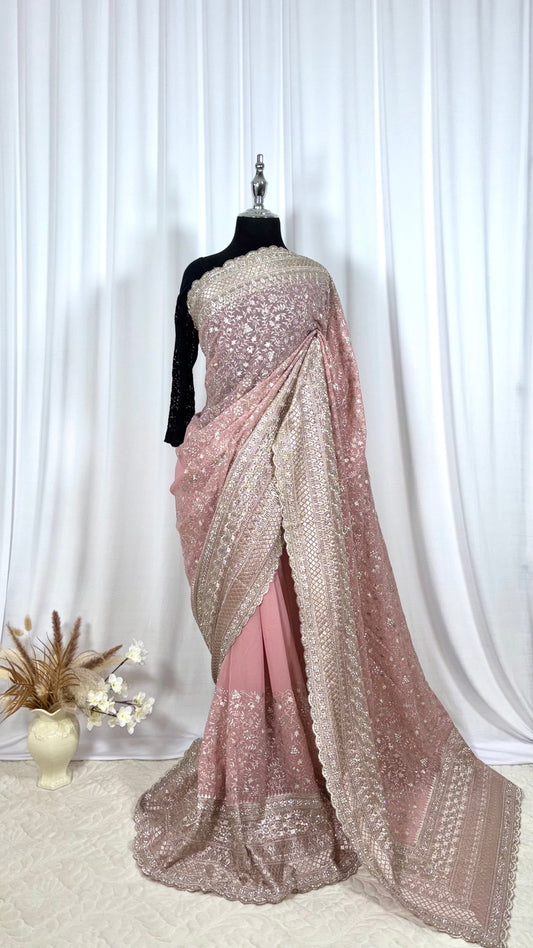 Saree traditionnel - Ferskenrosa