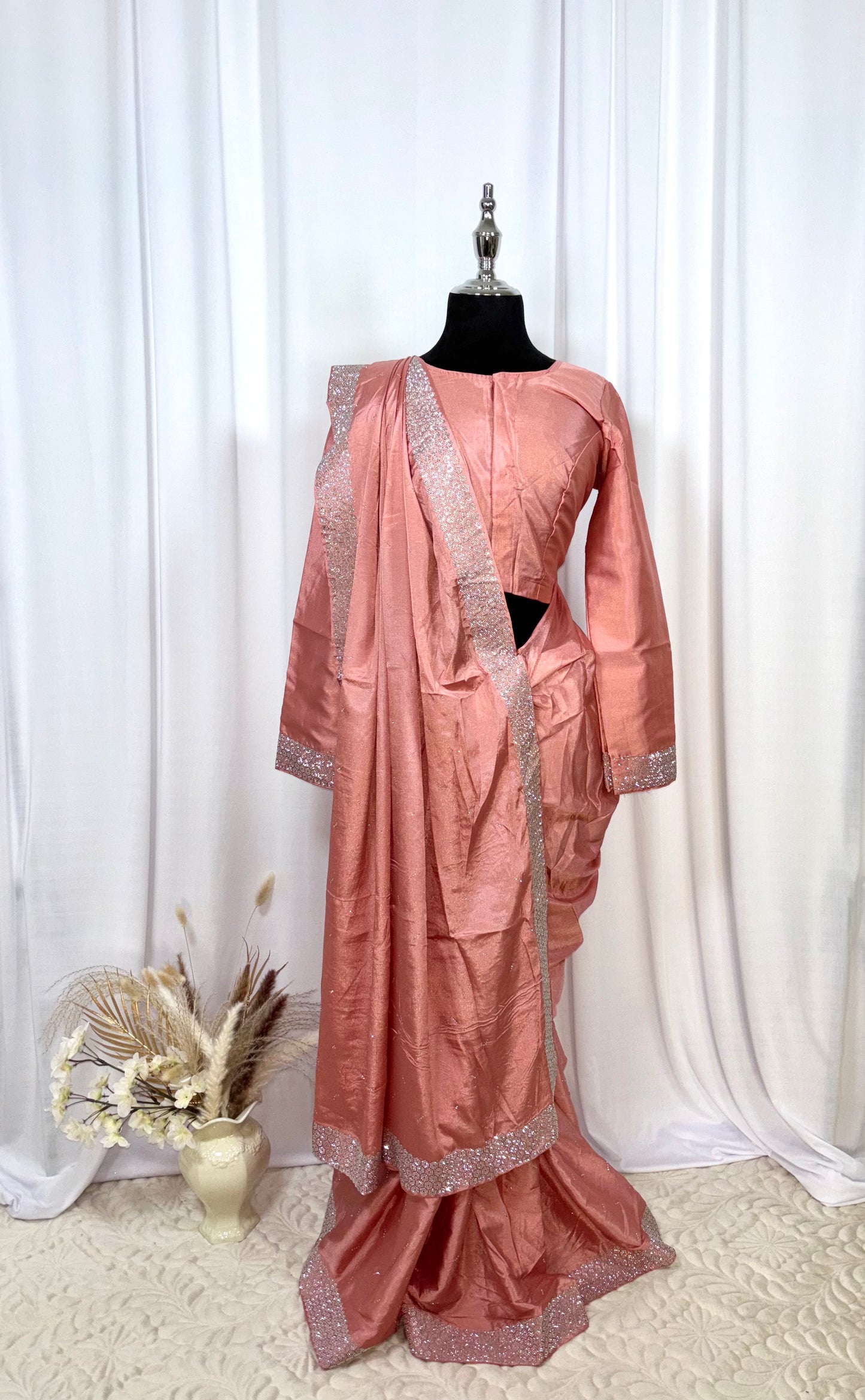 Saree prêt à porter/ One minute saree - Elégance Pêche