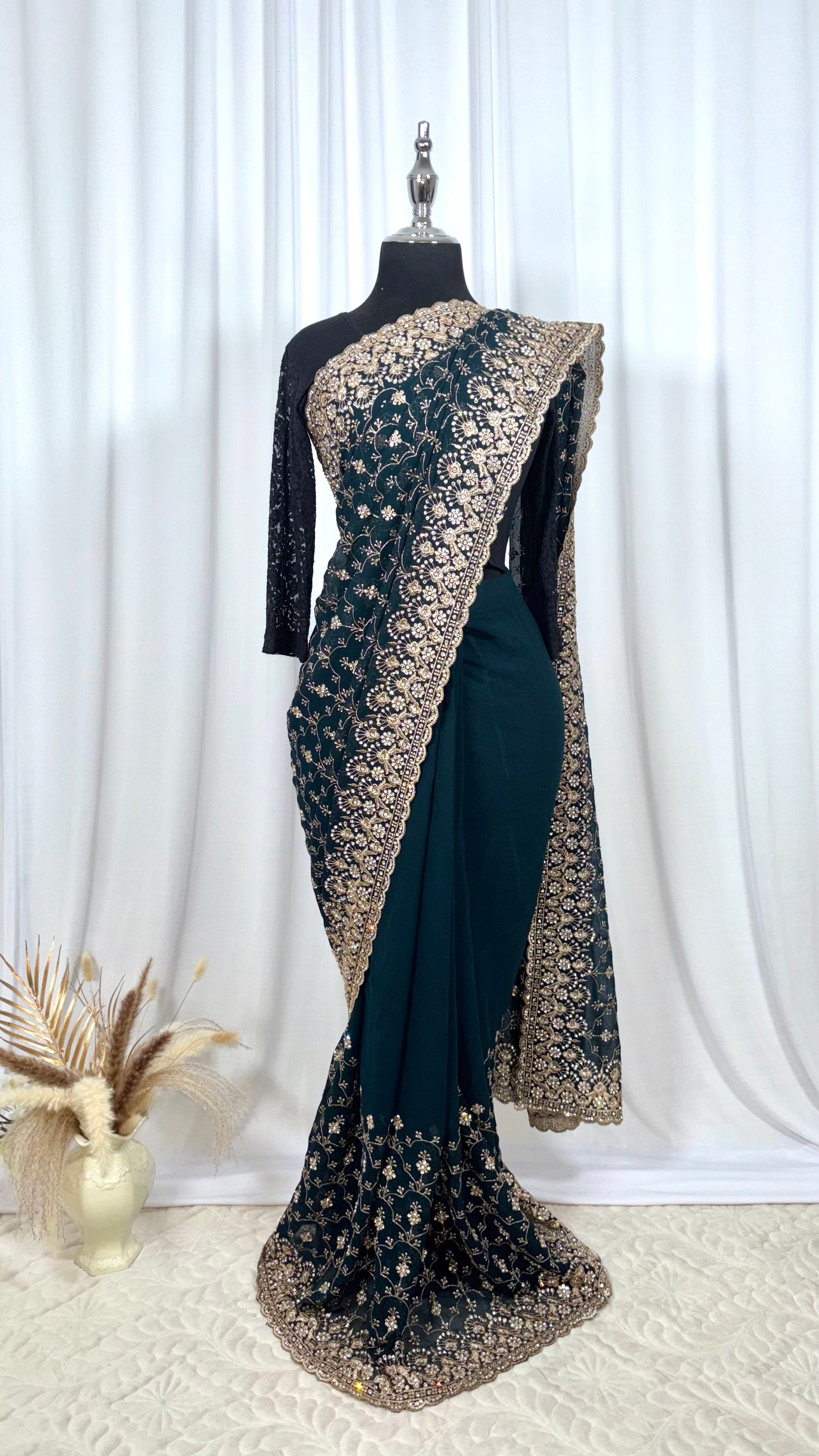 Saree prêt à porter/ One minute saree - Blueberry Gold