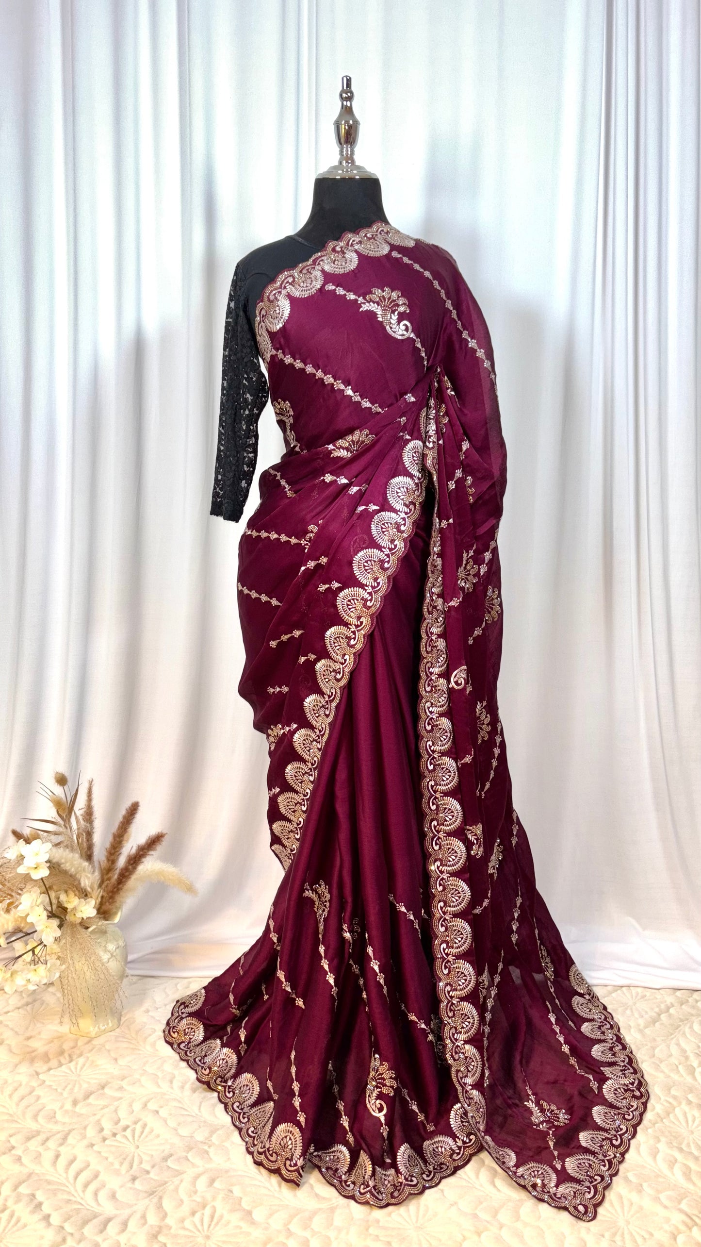 Saree traditionnel - Fleur de Prune