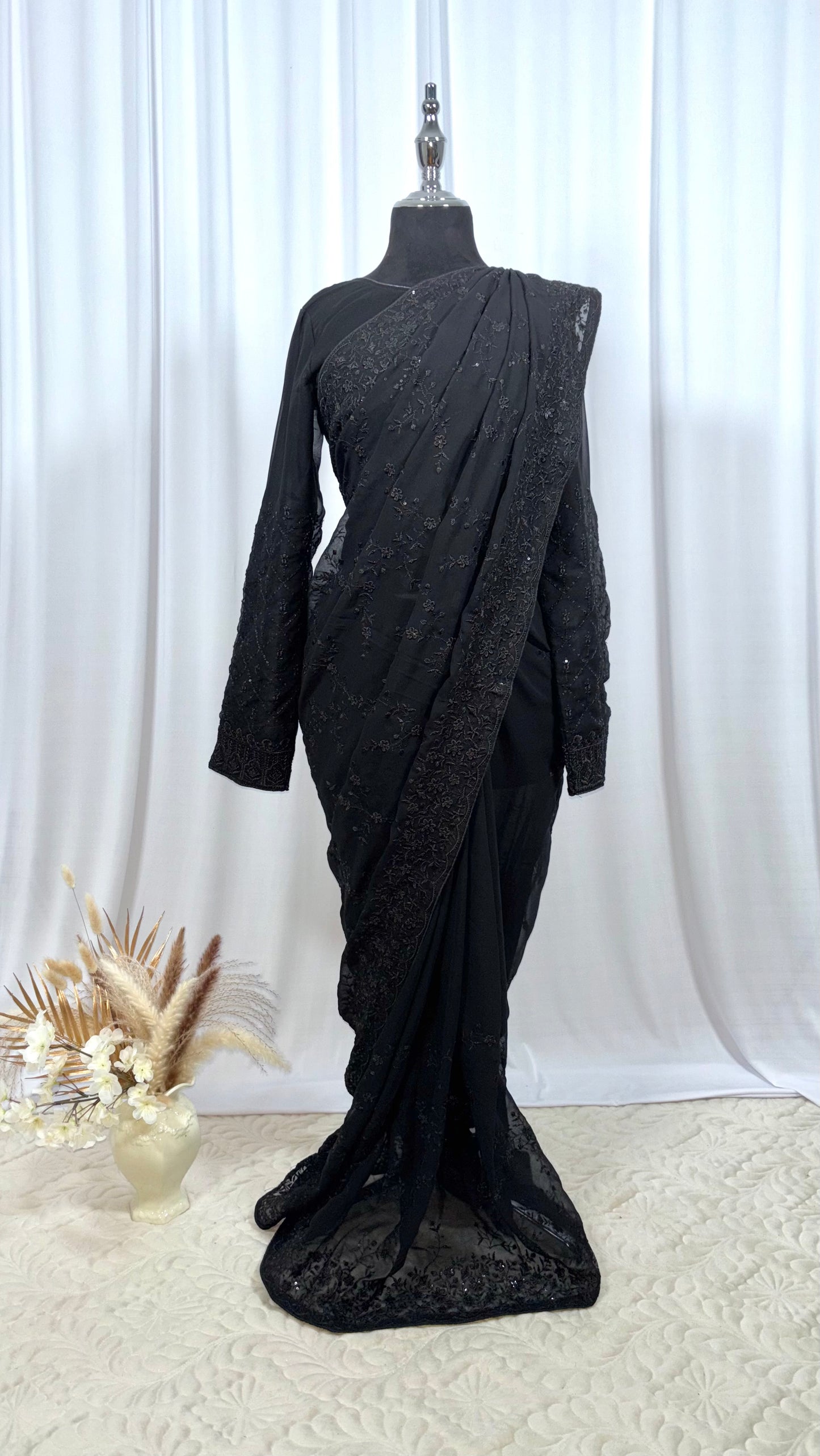 Saree prêt à porter/ One minute saree - Fleur de Minuit