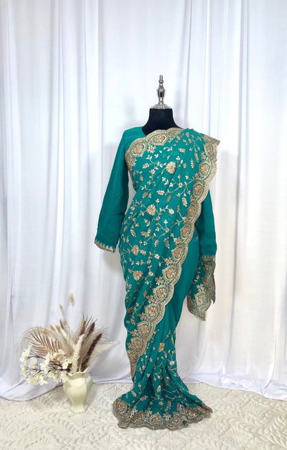 Saree prêt à porter/ One minute saree - Eclat Océanique