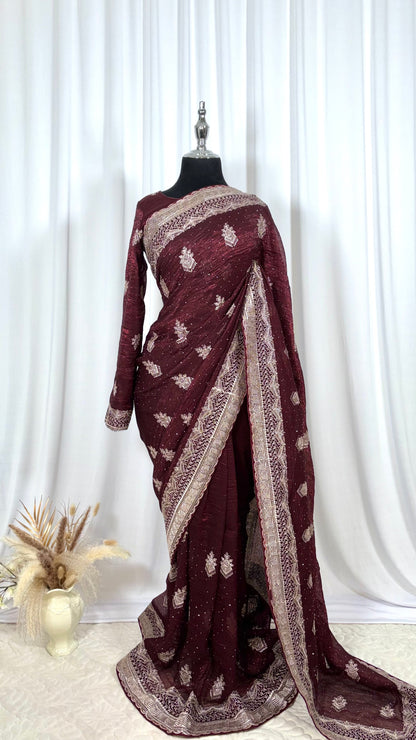 Saree prêt à porter/ One minute saree - Chocolate & Cherry