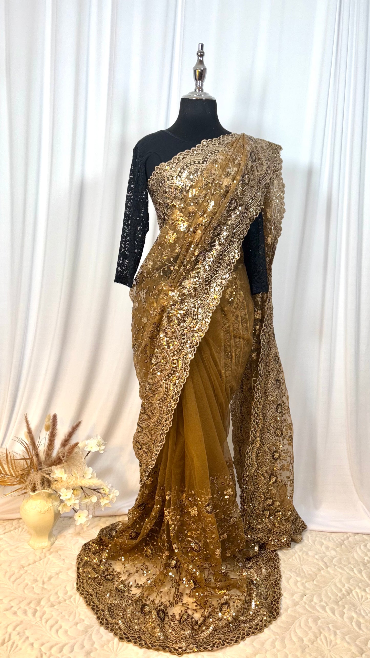 Saree traditionnel - Moka Caramel