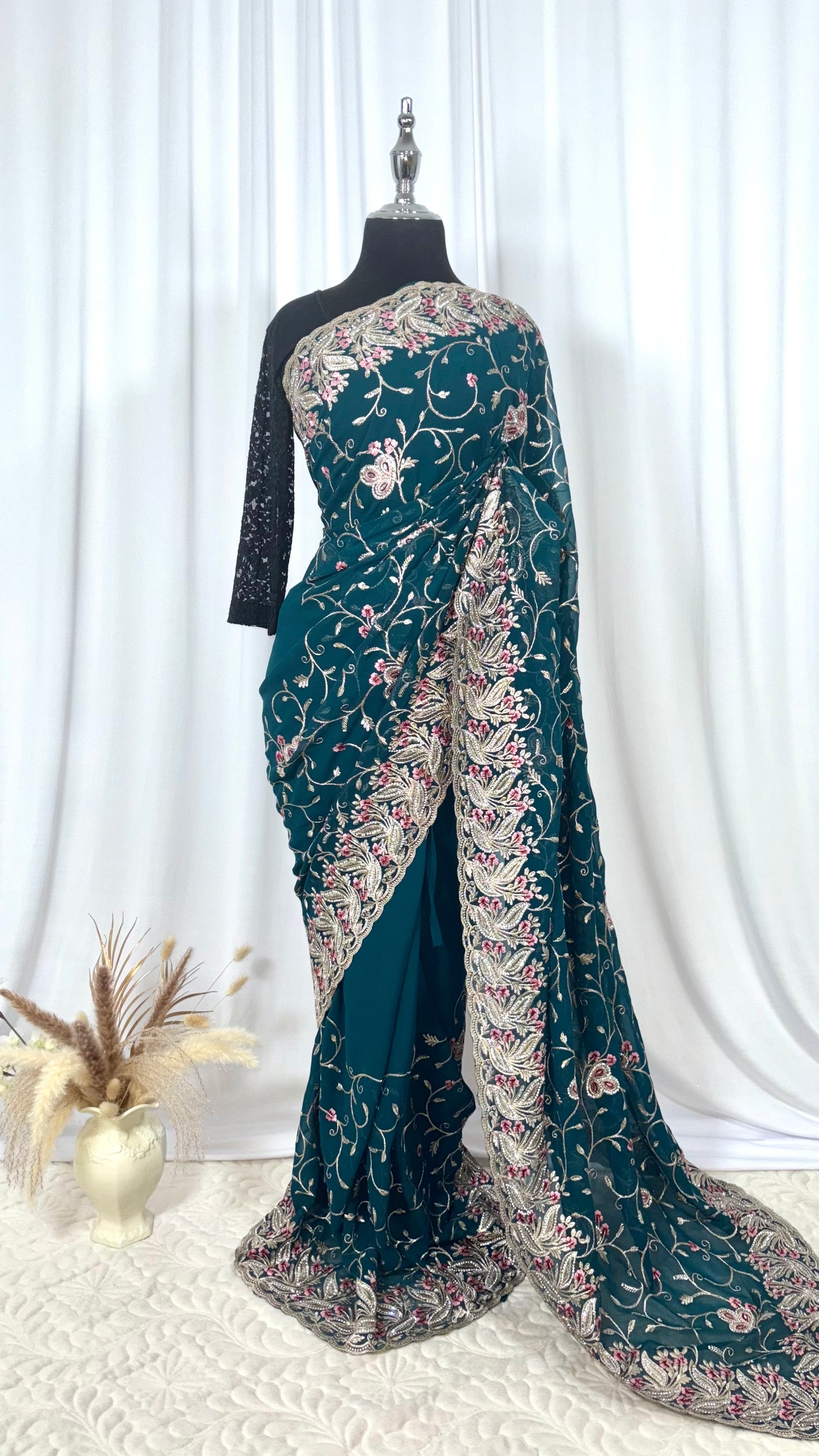 Saree prêt à porter/ One minute saree - Teal Rose
