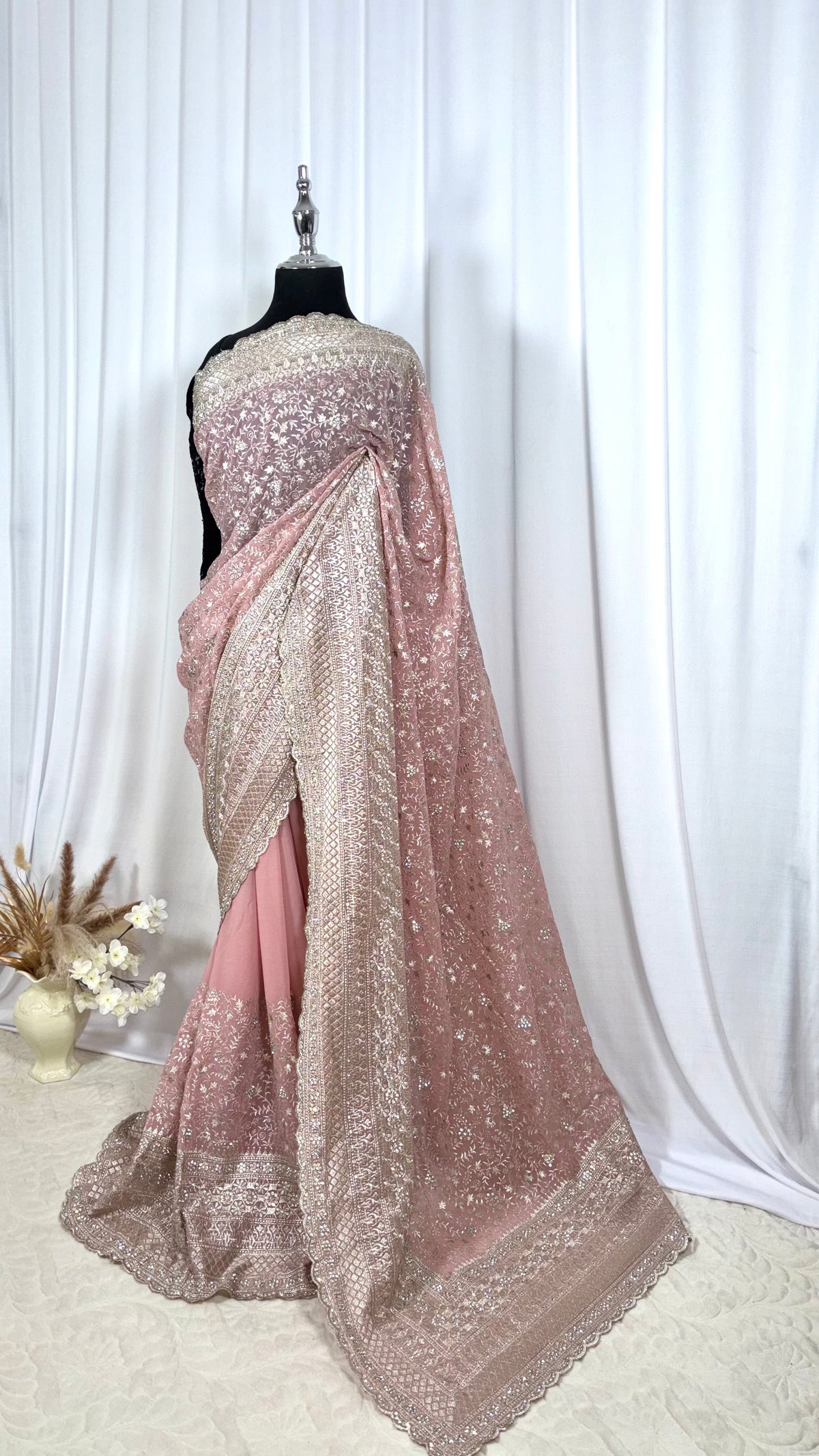 Saree traditionnel - Ferskenrosa
