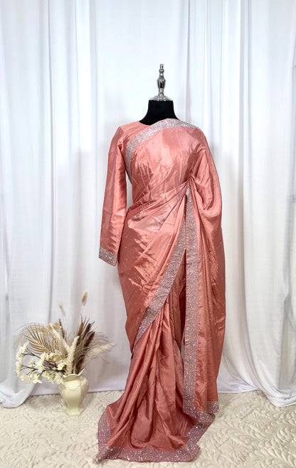 Saree prêt à porter/ One minute saree - Elégance Pêche